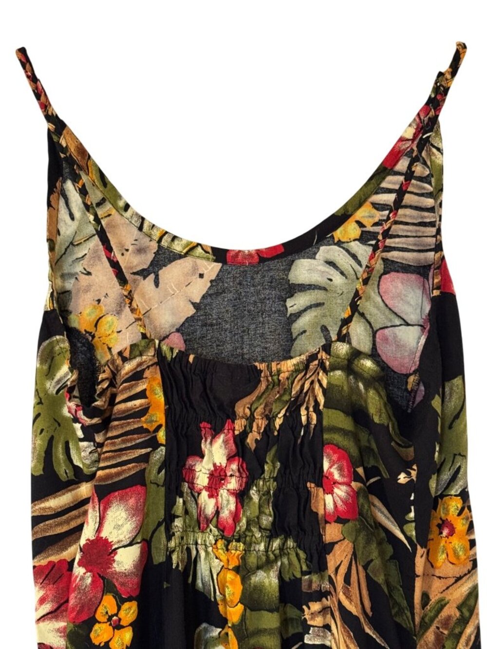 Hibiscus Collection Hawaii Floral Maxi Sundress L Black Tropical Straps Summer - Picture 5 of 14